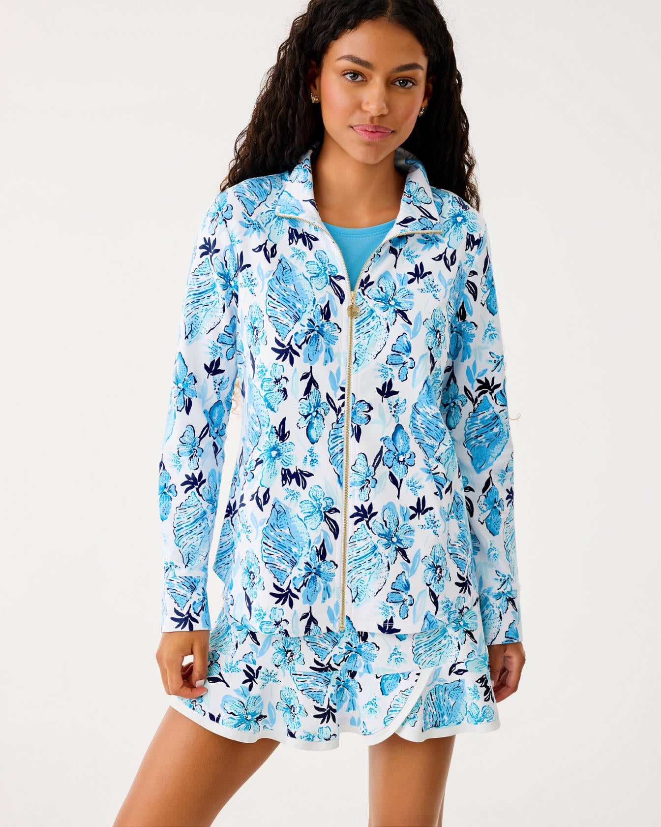 Leona UPF 50+ Zip-Up Resort White Seashell Splendor