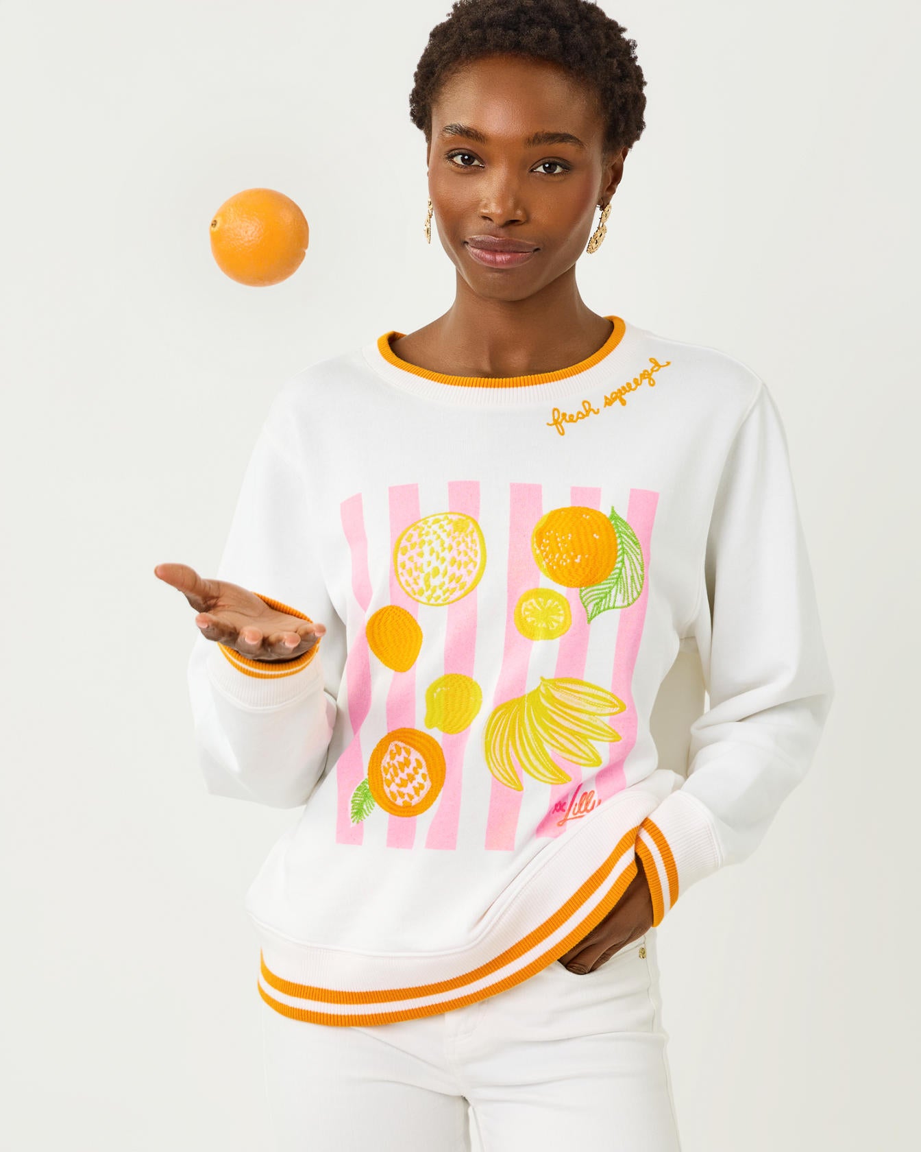 Ballad Long Sleeve Sweatshirt In Fresh Squeezed Embroidery