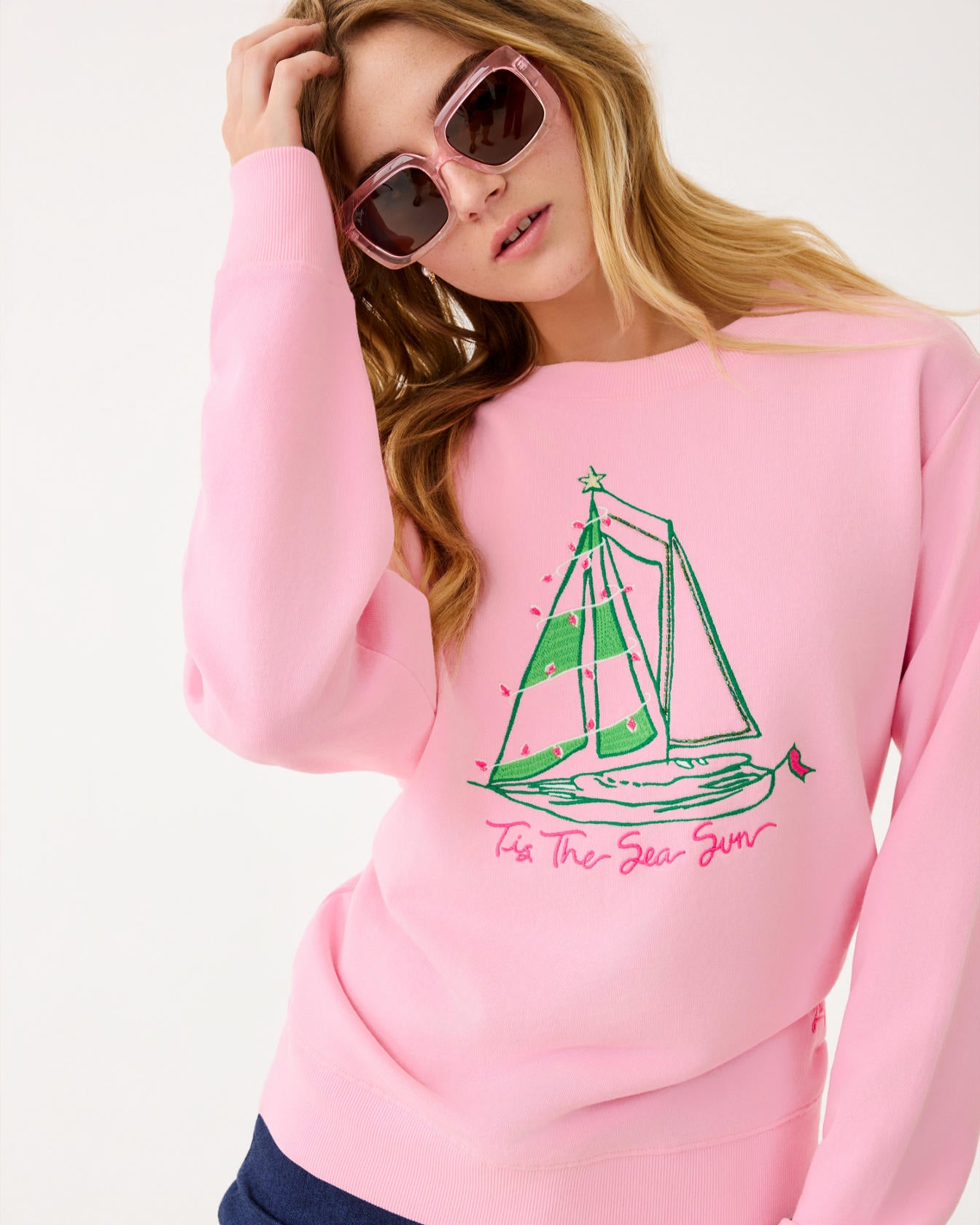 Ballad Long Sleeve Sweatshirt Multi Holiday Party Boat Embellishment