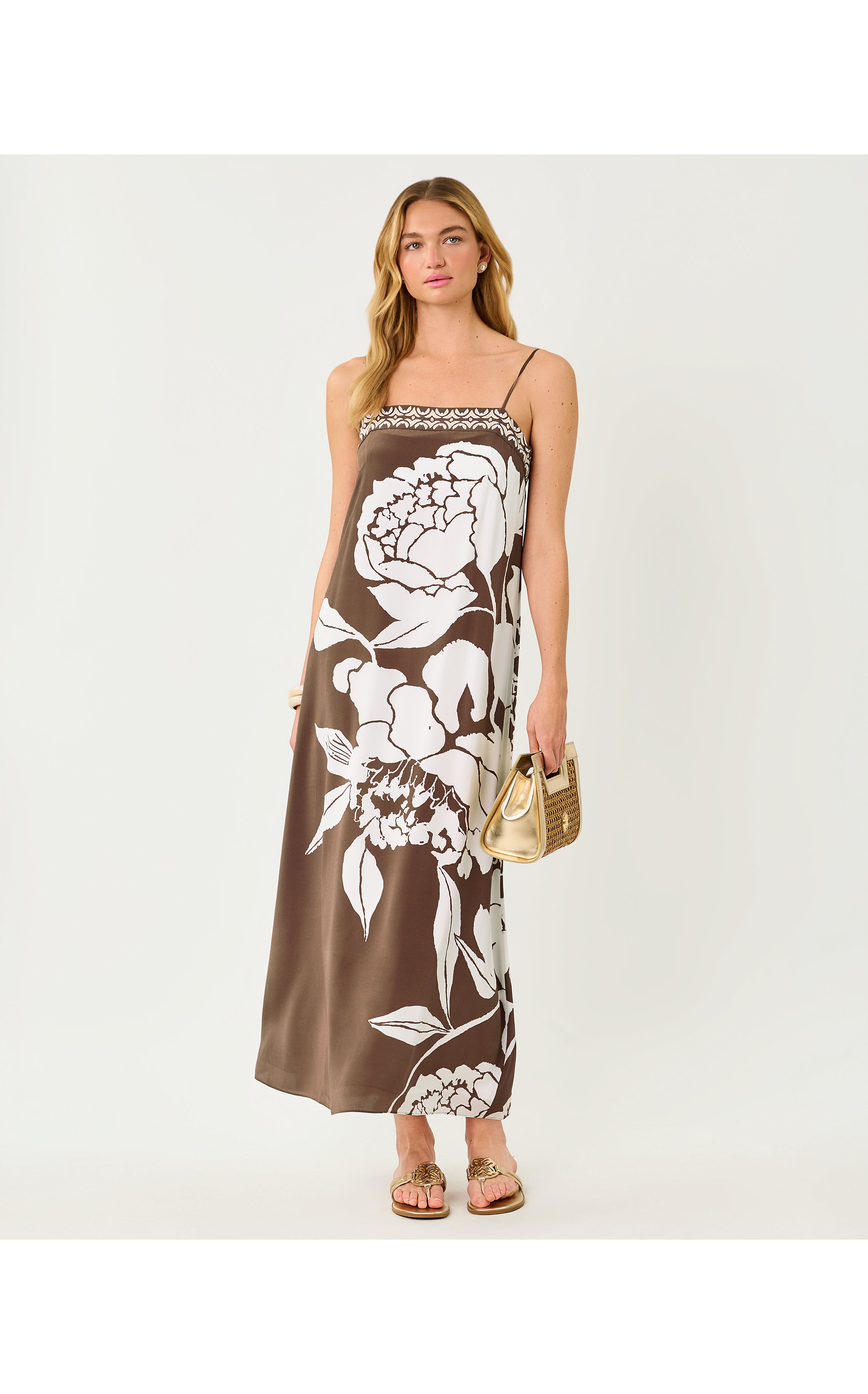 Jesslyn Silk Maxi Slip Dress In Oversized Marni Engineered Woven Maxi