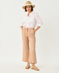 Brawley Linen Crop Pant In Iced Latte X Resort White