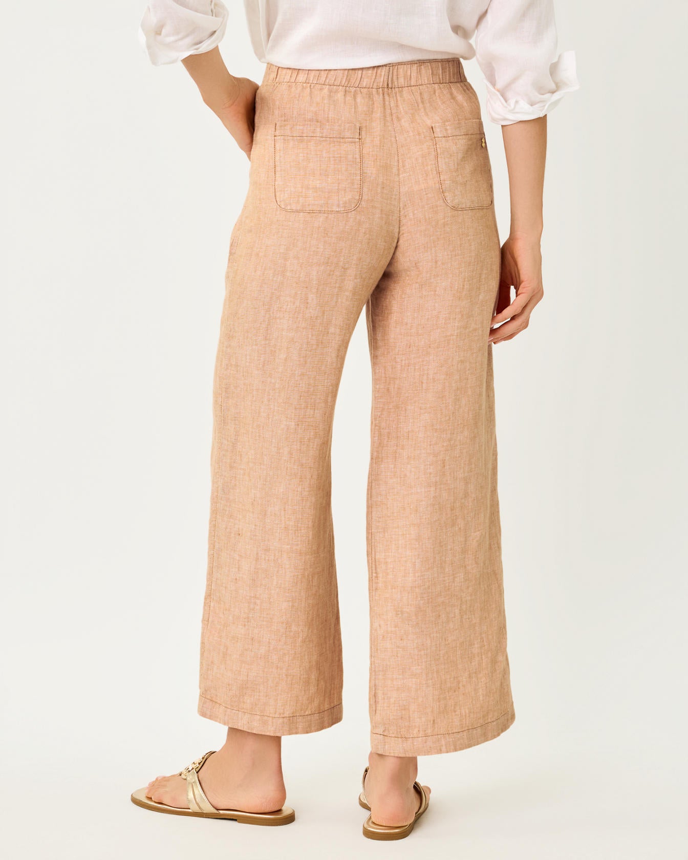 Brawley Linen Crop Pant In Iced Latte X Resort White