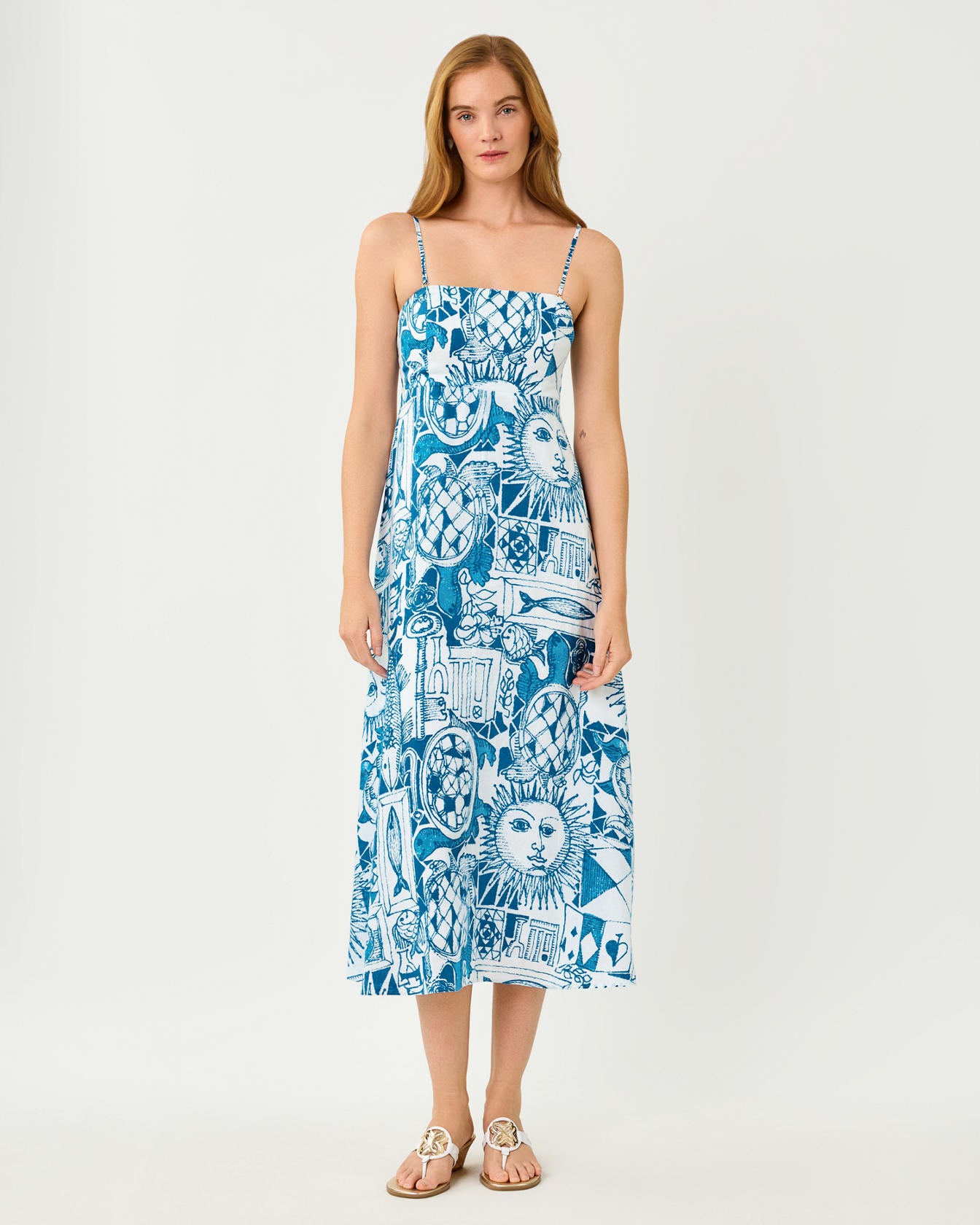 Jorgian Linen Midi Dress In Oversized Harlillyquin