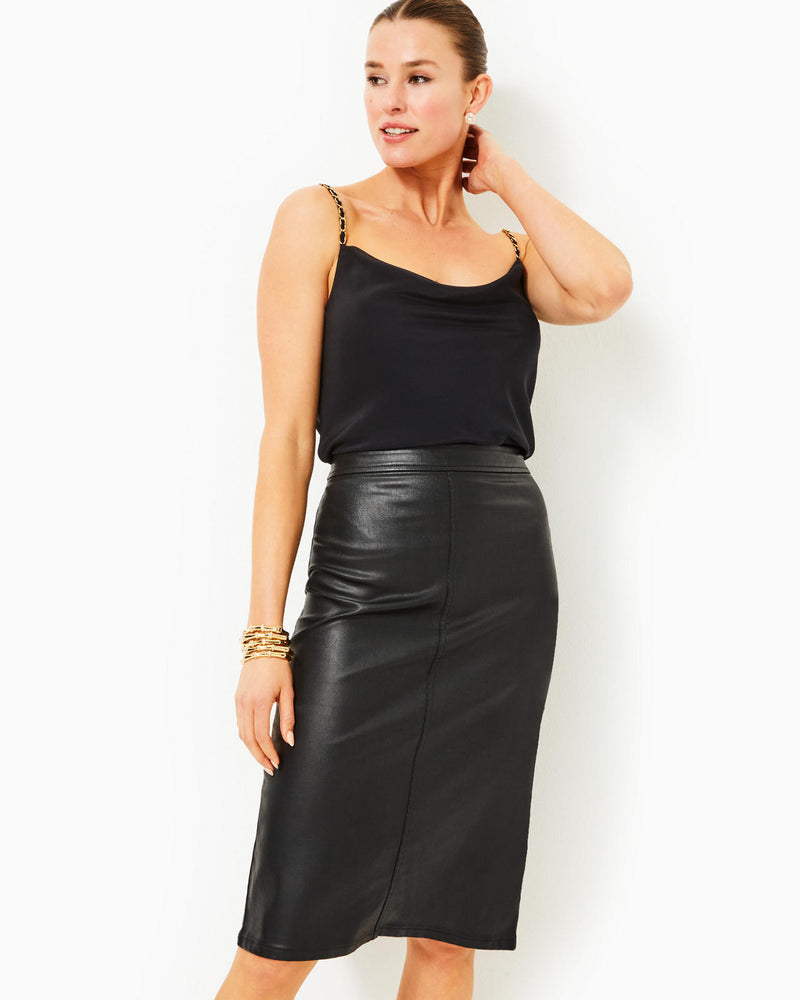 Fairview Stretch Coated Midi Skirt