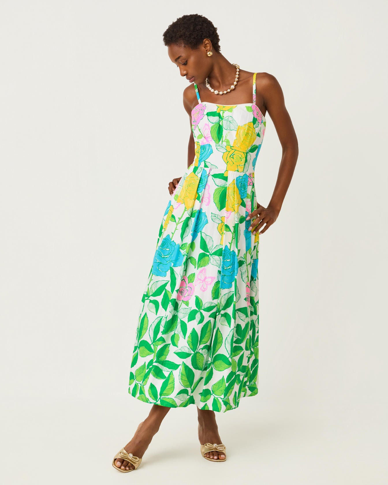 Kenni Midi Dress Multi Rose Bud Engineered Woven Dress