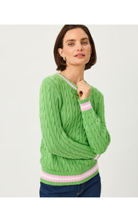BROCKTON CREW NECK SWEATER IN CHATEAU GREEN X OLEANDER PINK TIPPING