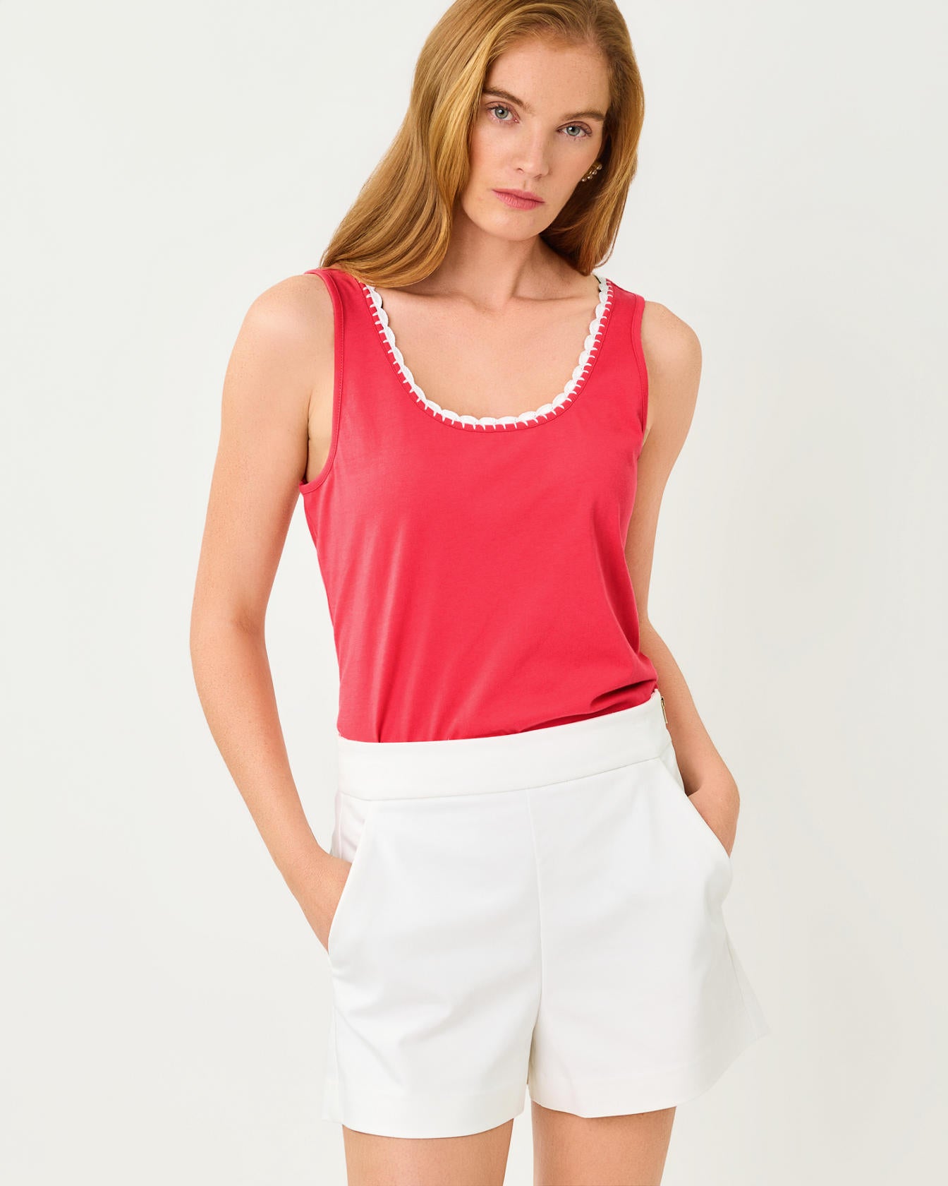 Gabbie Crochet Trimmed Knit Top In Paradise Punch
