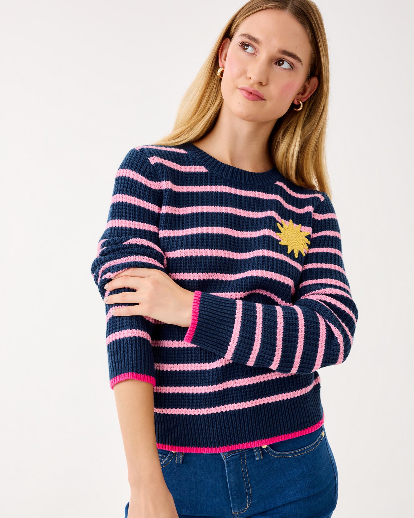 Jovienne Sweater Low Tide Navy Shine Bright Stripe