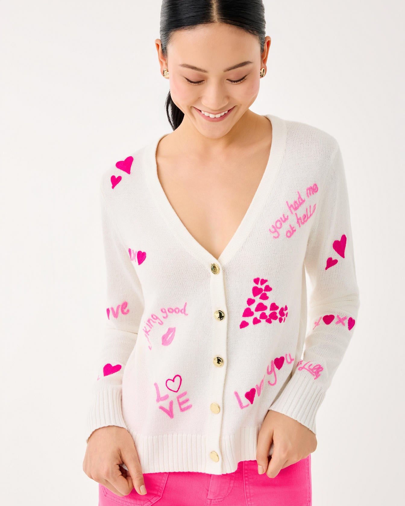 Tippery Cardigan Coconut Valentines Day Embroidery