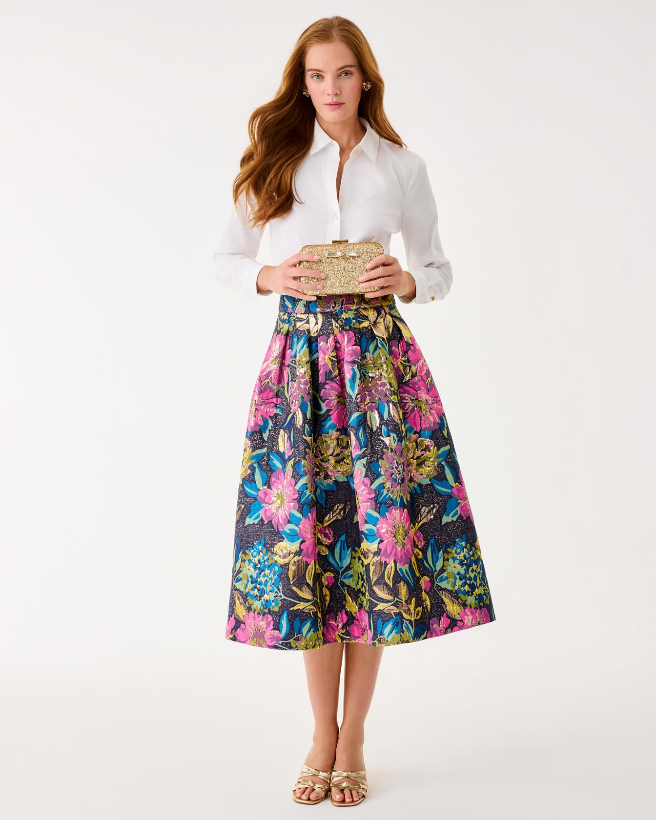 Elyce Midi Skirt Multi Canopy Blooms Floral Jacquard