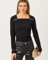 BEATY LONG SLEEVE KNIT TOP IN Noir
