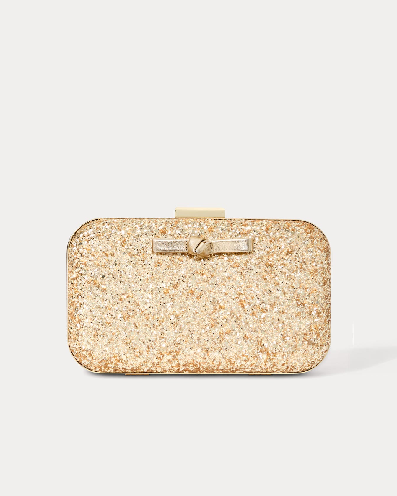 Wanda Bow Glitter Clutch Gold Metallic