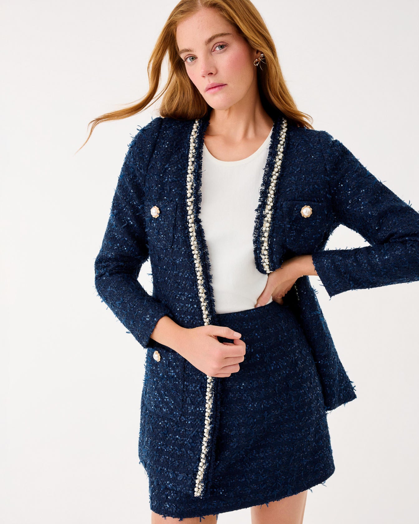Neoma Boucle Jacket Low Tide Navy After Party Lurex Boucle