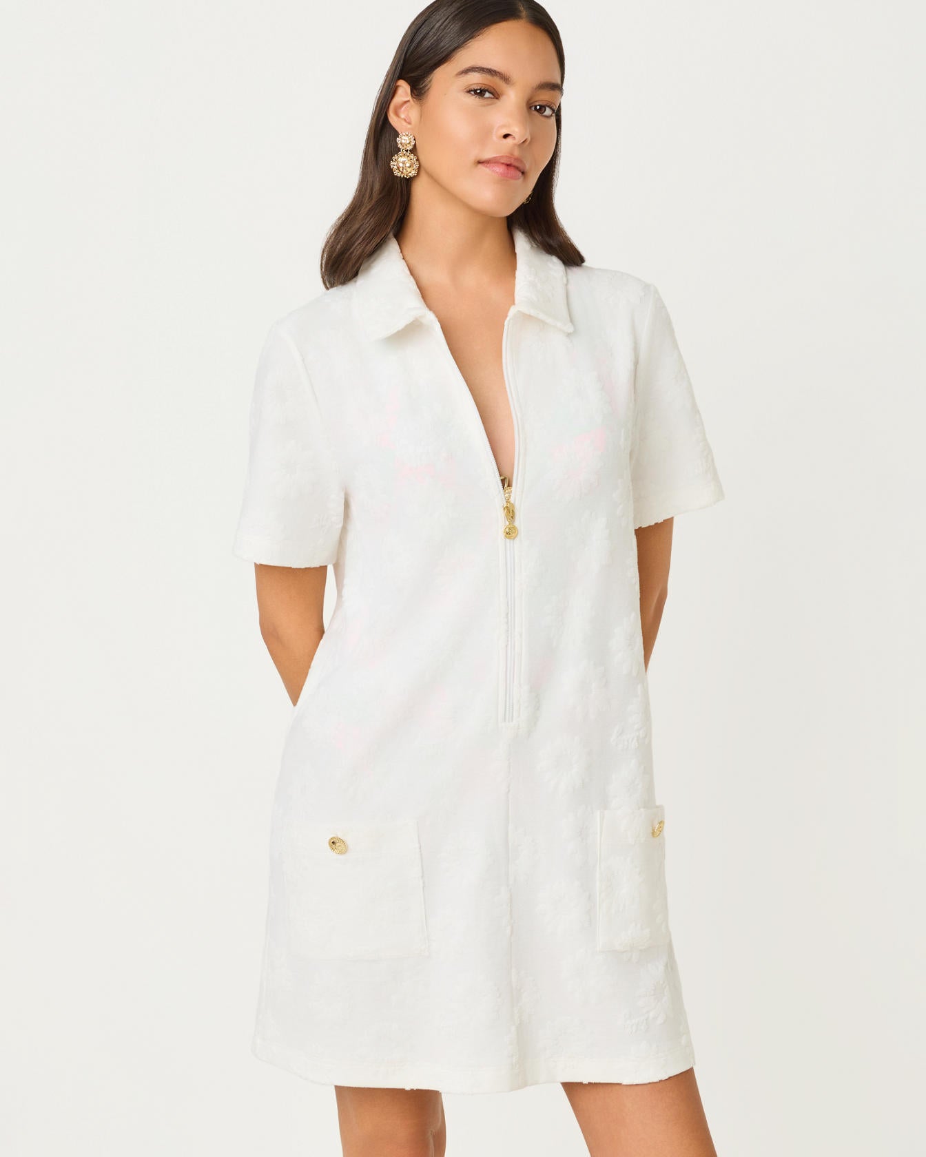 Brayton Short Sleeve Terr Resort White Sunny Daisies Towel Terry