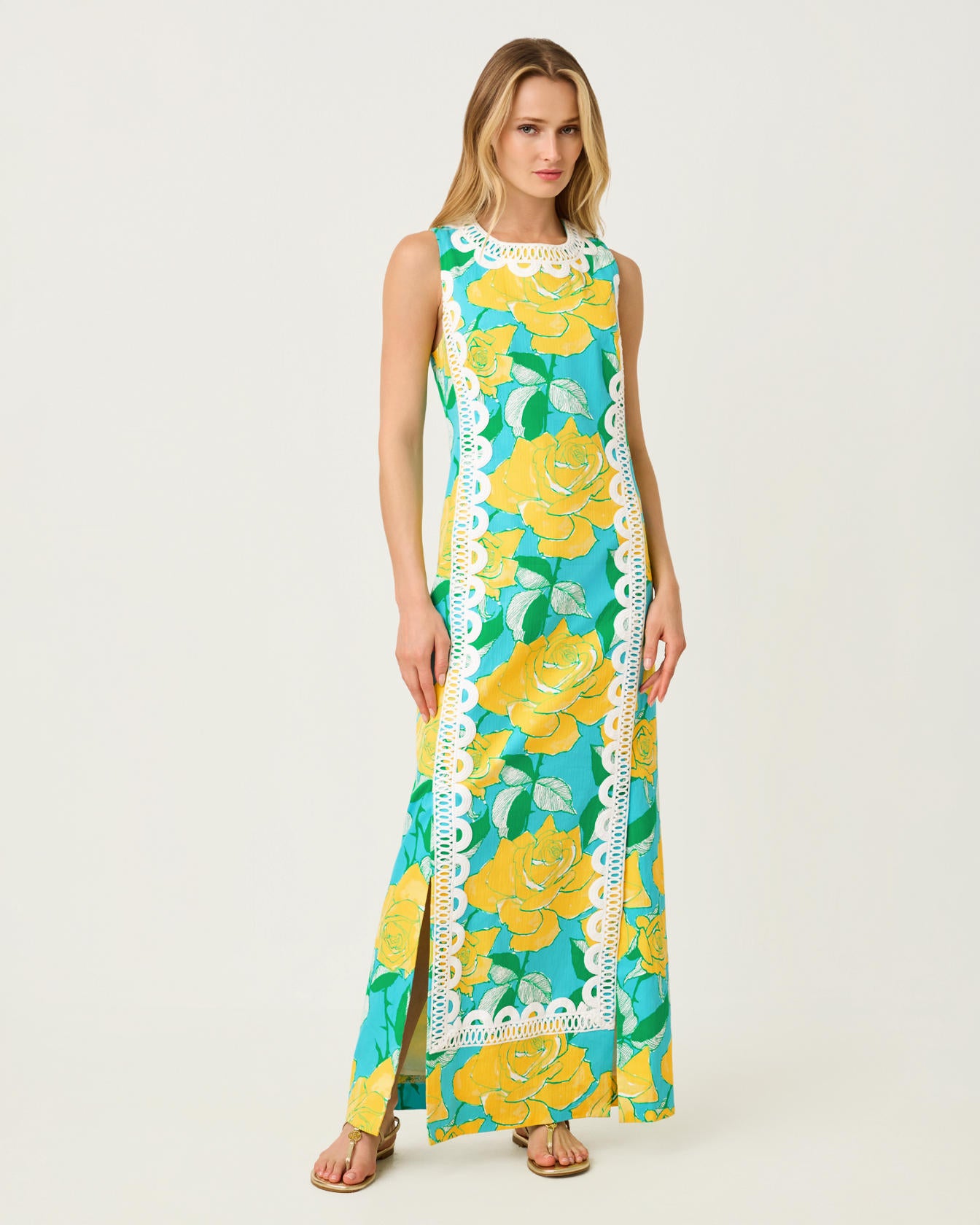 Lotta Stretch Maxi Shift Dress Blue Curacao Rose Bud