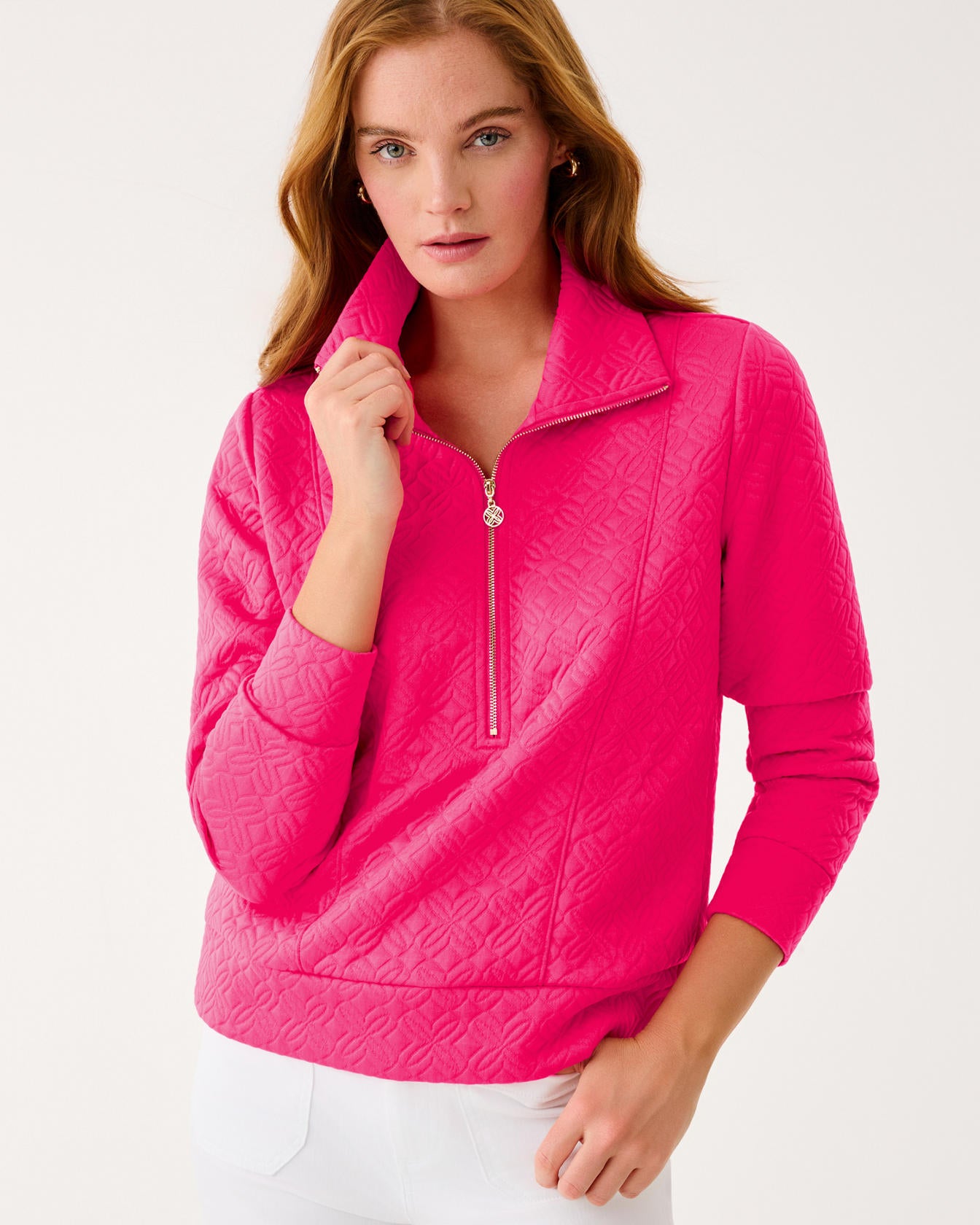 Eleni Pullover Sun Shell Pink Butterfly Quilted Knit