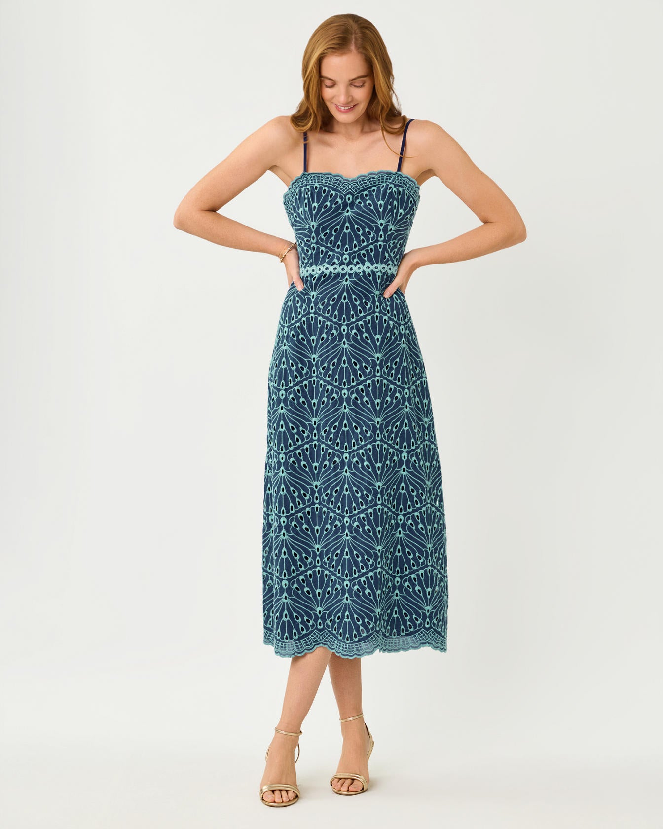 Arlin Midi Dress In X Capri Blue Queen Scallop Eyelet