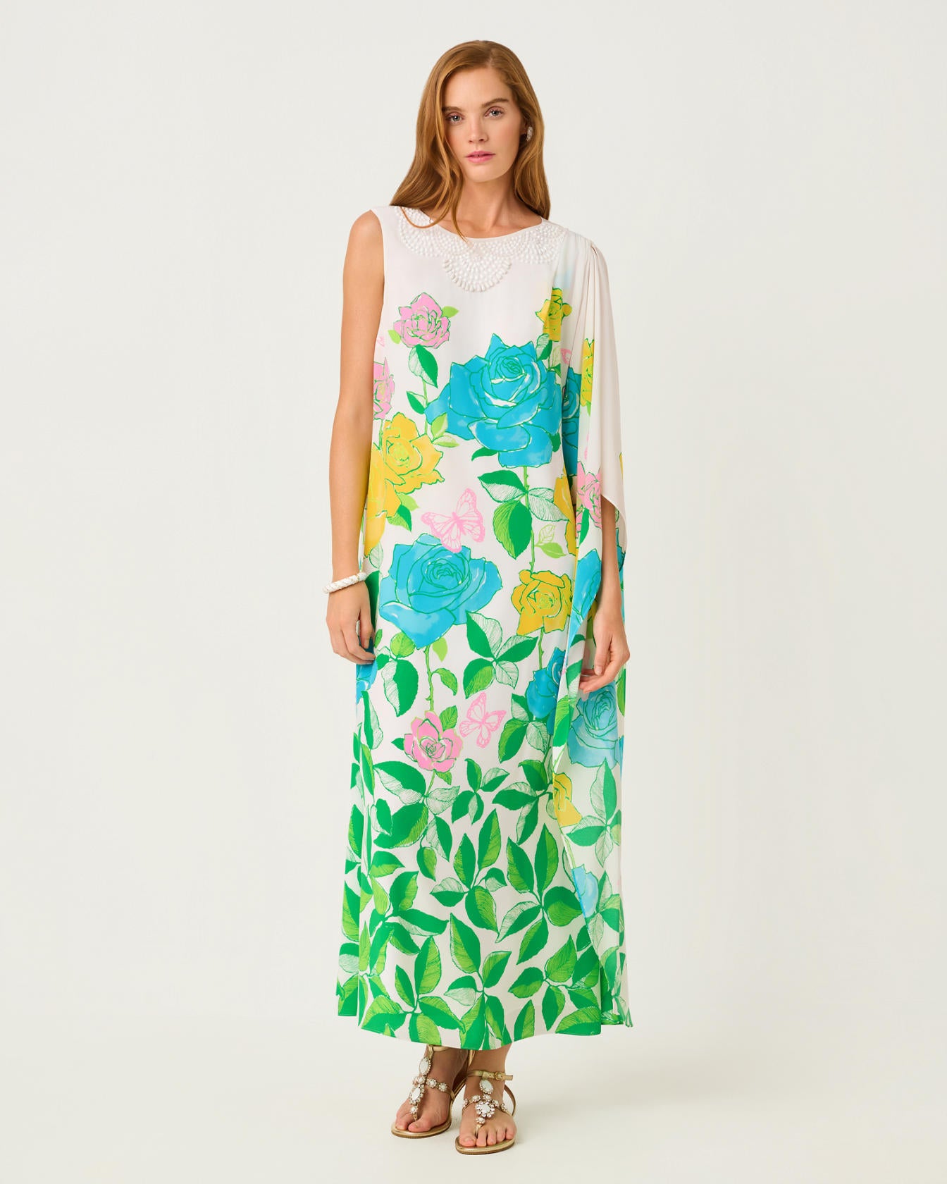 Jaida Silk Maxi Caftan Multi Rose Bud