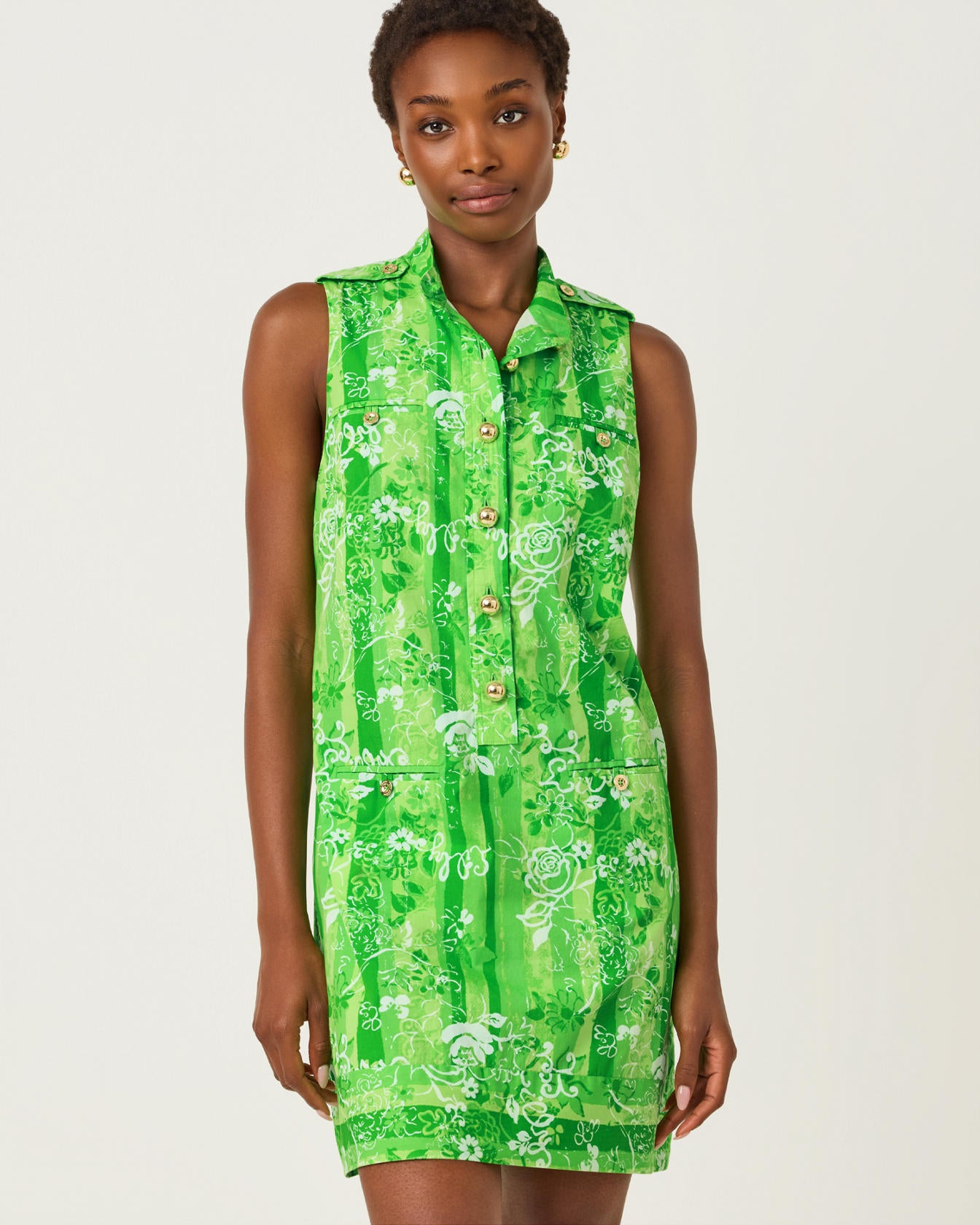Zorella Shift Dress Jackfruit Green Roseys Petals Overlay