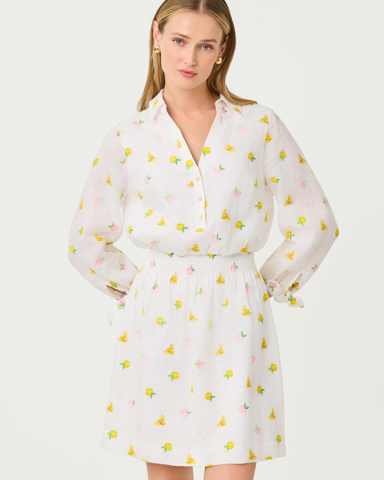 Abralynn Linen Shirtdress Pink Muse Lemon Bee Half Drop