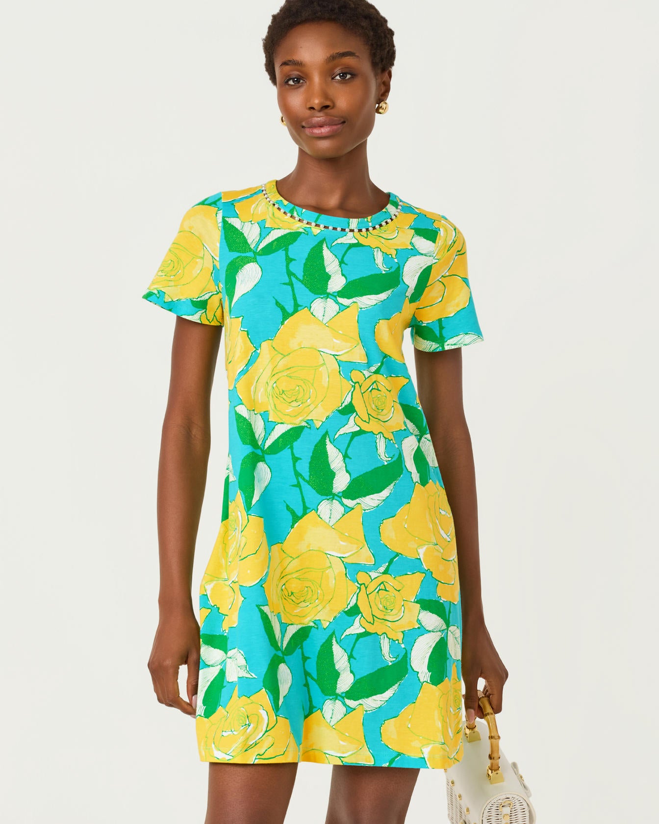 Cody Short Sleeve Dress Blue Curacao Rose Bud