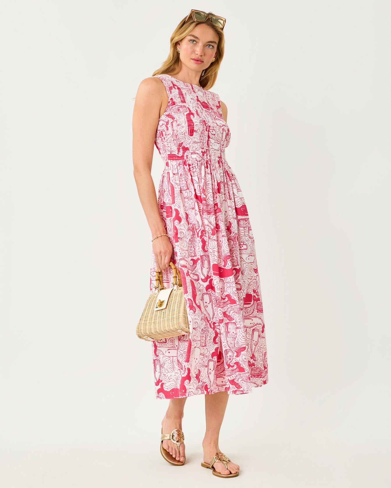 Daisey Smocked Midi Dress In Oversized Thar She Blows