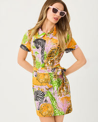KATHY SHORT SLEEVE TIE DRESS IN LILLYS ZOO GOLF