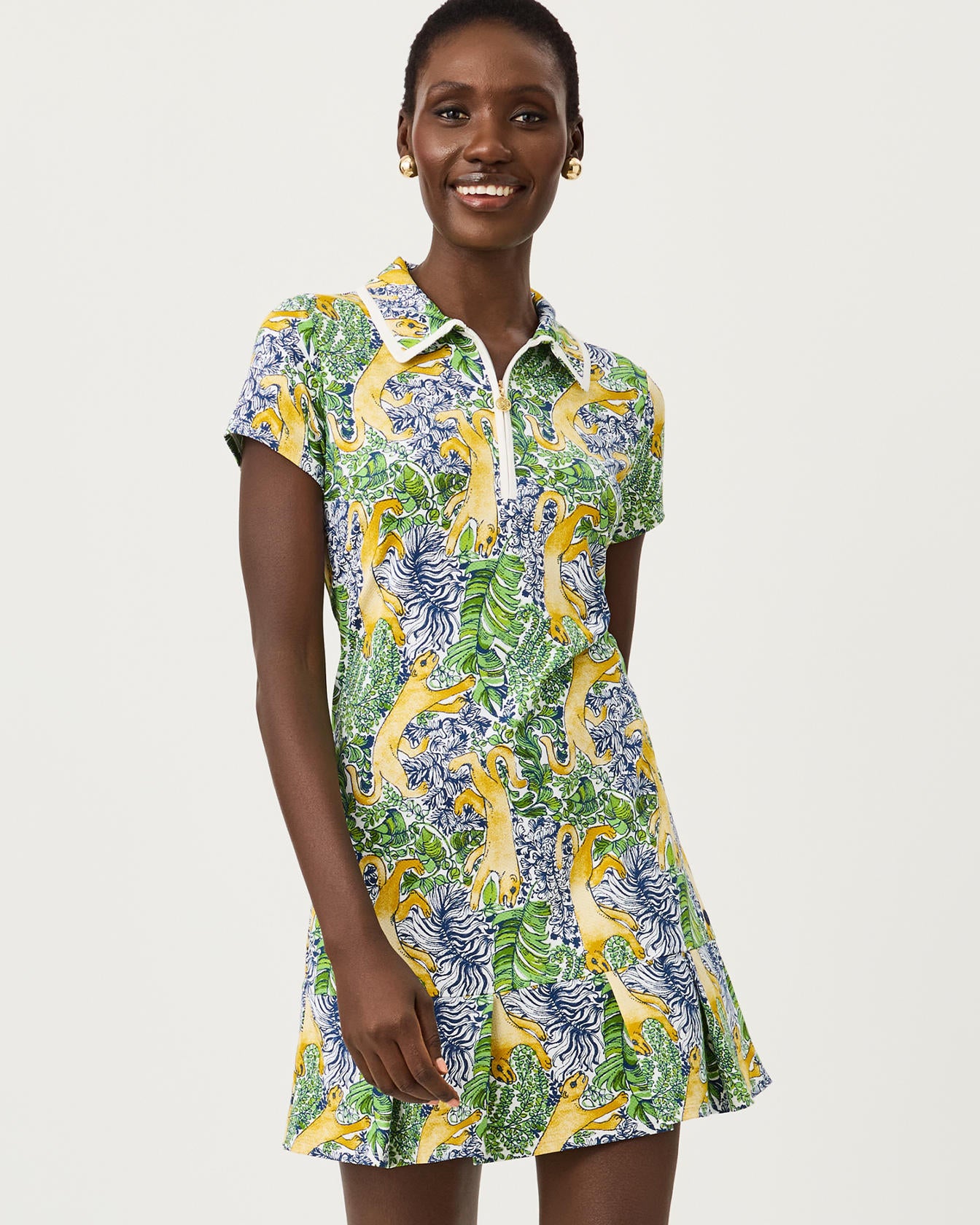 CAYO COSTA PLEATED DRESS IN LIL PALM PROWL