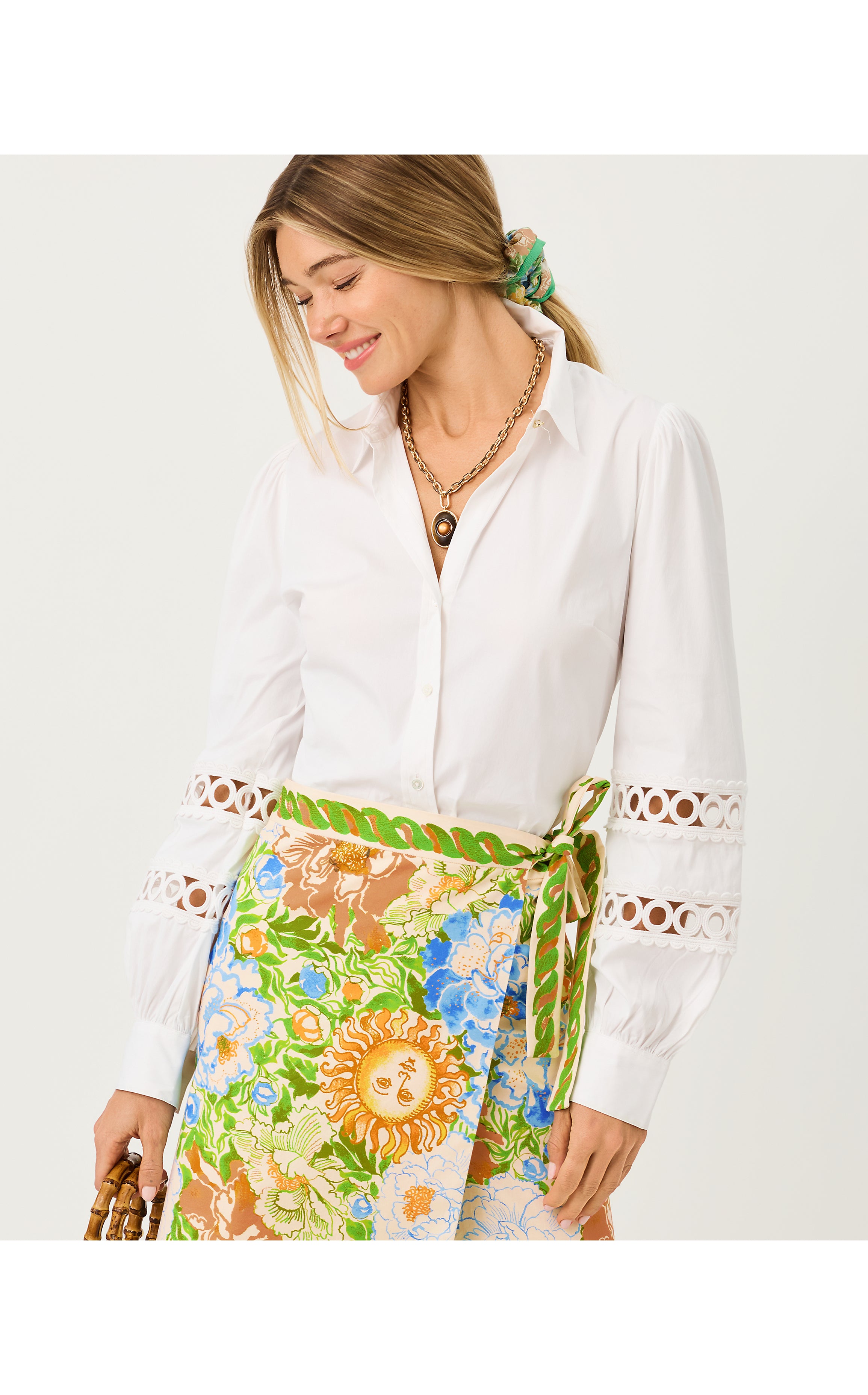 LACE INSET LILLY SHIRT WHITE