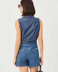 FENLY SLEEVELESS TOP IN INDIGO CHAMBRAY