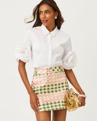 SARISSA MINI SKIRT IN GOLDEN GINGHAM JACQUARD