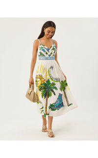 WENDLEY MIDI DRESS IN OVERSIZED KEY WEST TOILE