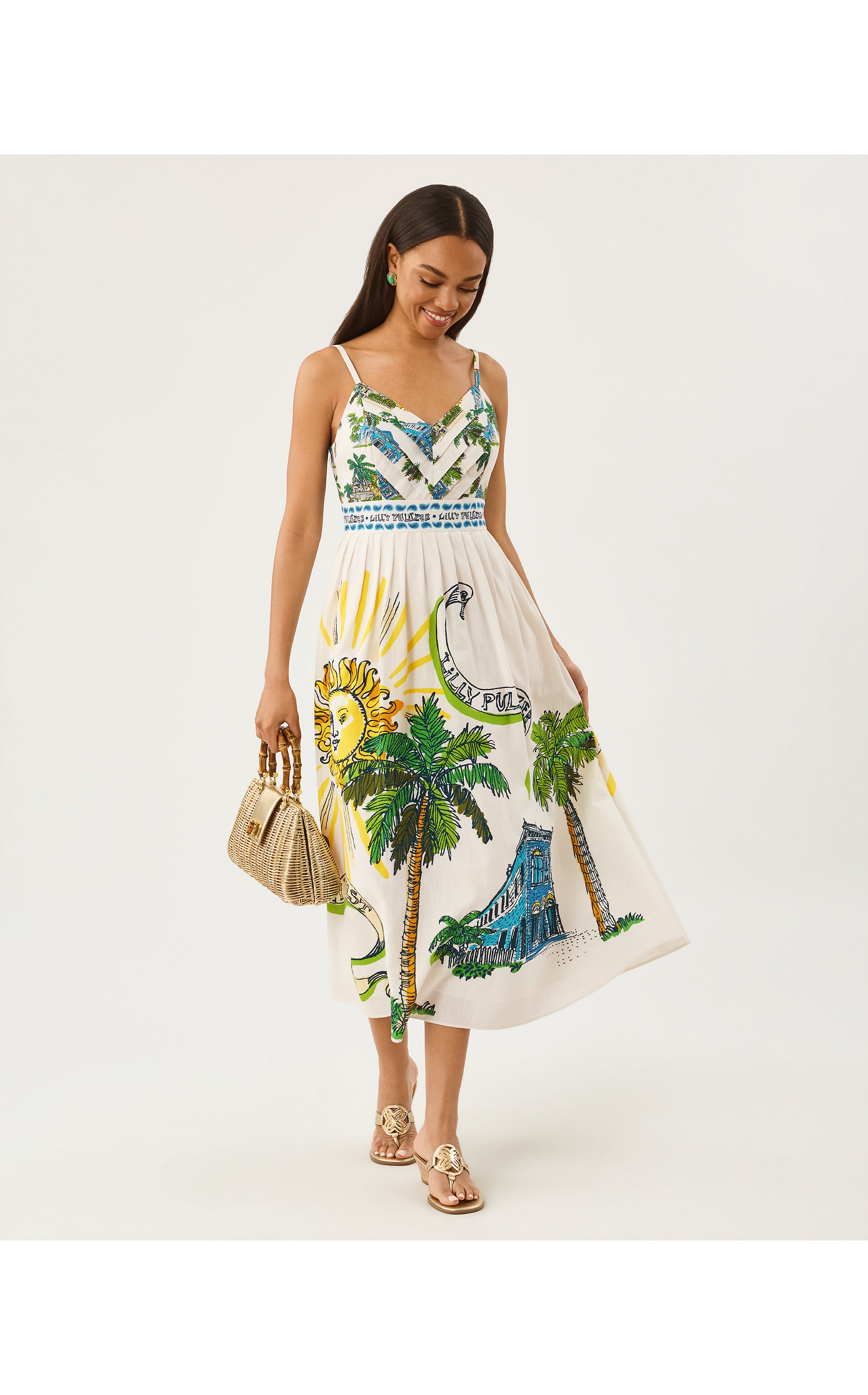 WENDLEY MIDI DRESS IN OVERSIZED KEY WEST TOILE
