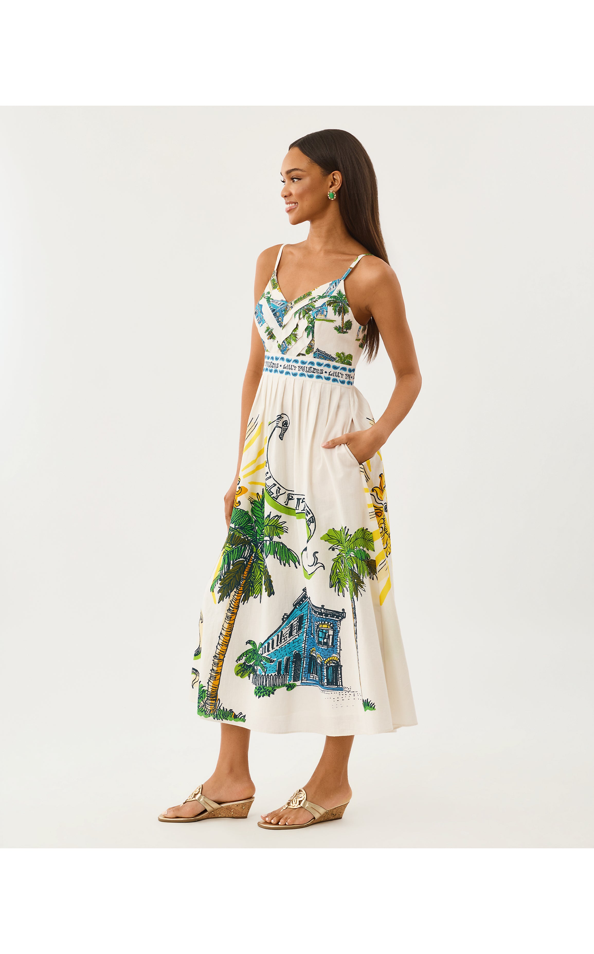 WENDLEY MIDI DRESS IN OVERSIZED KEY WEST TOILE