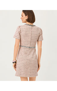 BERNETTE SHORT SLEEVE BOUCLE DRESS IN RIBBON STRIPE BOUCLE