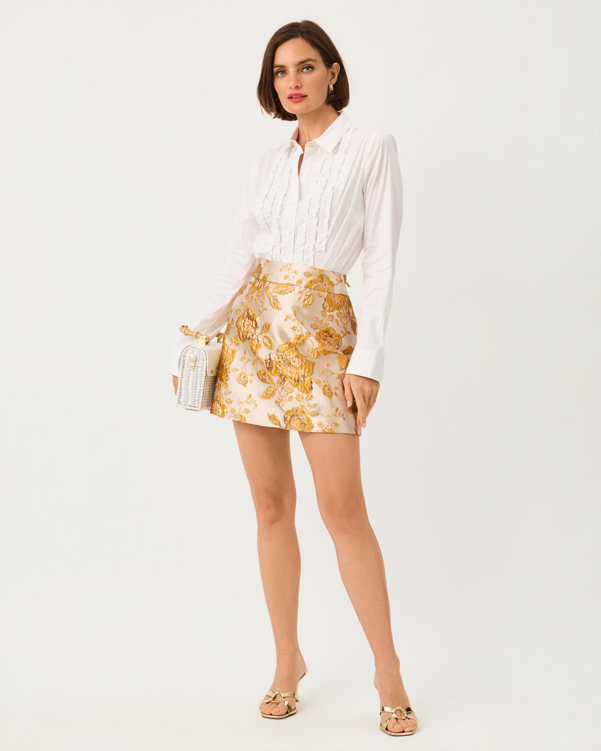 SARISSA MINI SKIRT IN IN FULL BLOOM METALLIC BROCADE