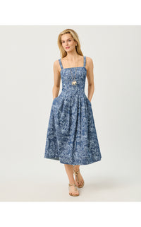 CALLOWAY MIDI DRESS IN ALL DAY CHAMBRAY PAISLEY PARADE PIGMENT
