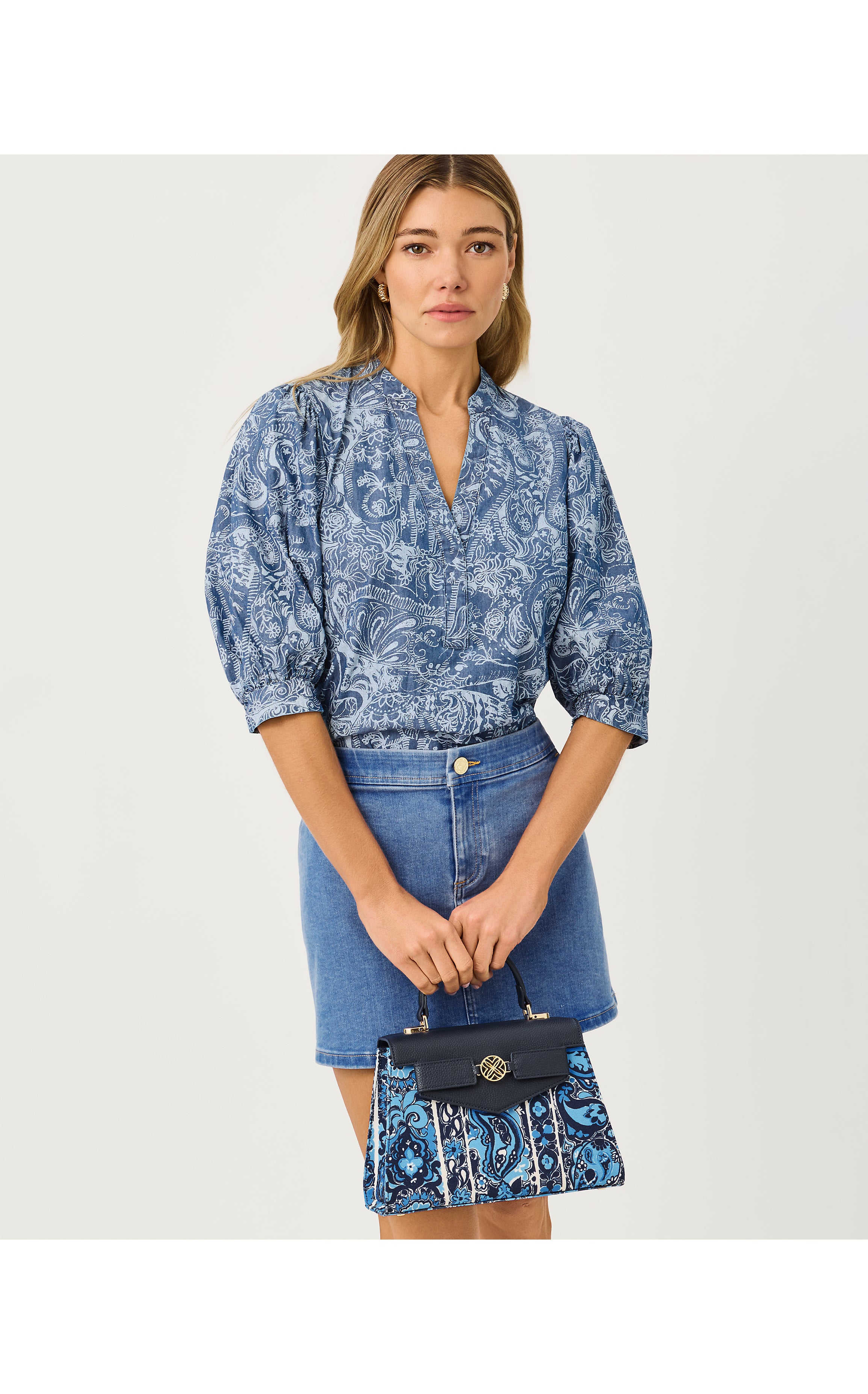 MIALEIGH TOP IN ALL DAY CHAMBRAY PAISLEY PARADE PIGMENT