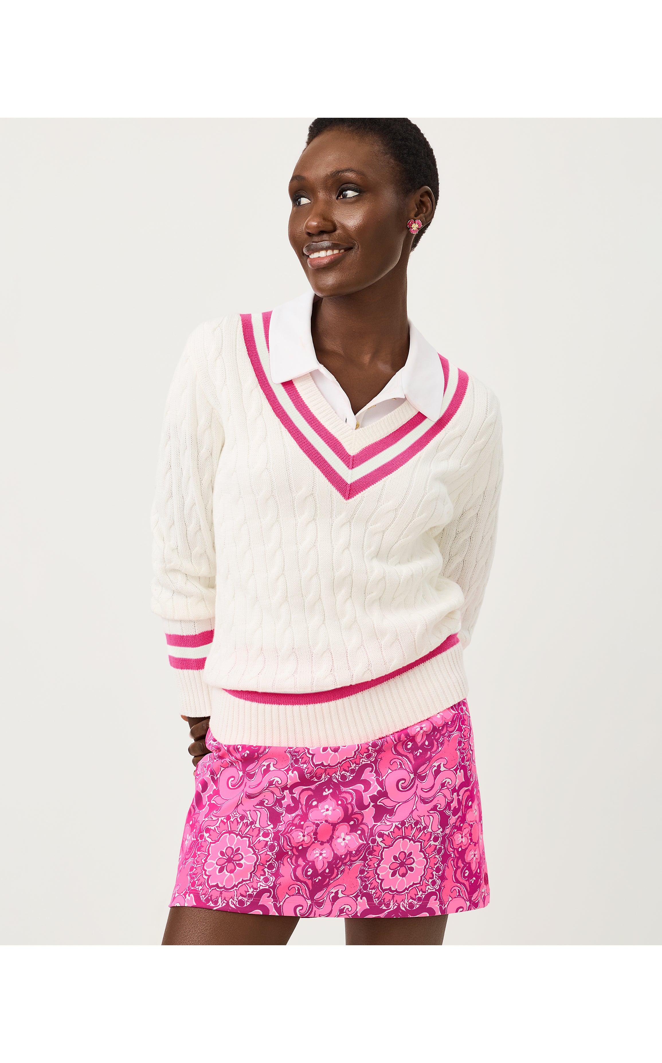 BROCKTON SWEATER IN COCONUT X PINK ASTER TIPPING