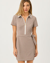 KATHY SHORT SLEEVE TIE DRESS IN MINI PERFORMANCE GINGHAM