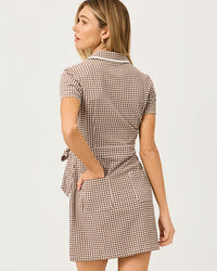 KATHY SHORT SLEEVE TIE DRESS IN MINI PERFORMANCE GINGHAM