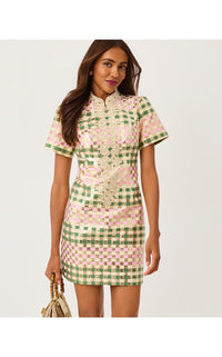 CARTY JACQUARD SHIFT IN GOLDEN GINGHAM JACQUARD