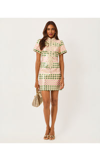 CARTY JACQUARD SHIFT IN GOLDEN GINGHAM JACQUARD