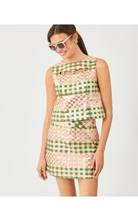 PALOMA SLEEVELESS TOP IN GOLDEN GINGHAM JACQUARD