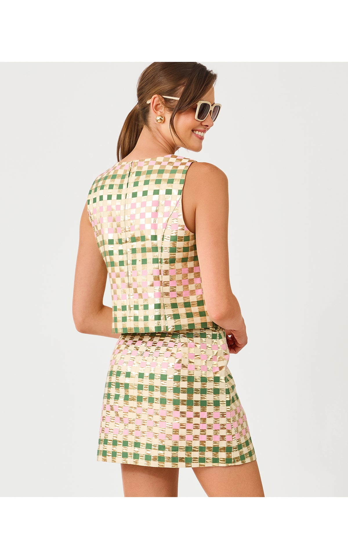 SARISSA MINI SKIRT IN GOLDEN GINGHAM JACQUARD