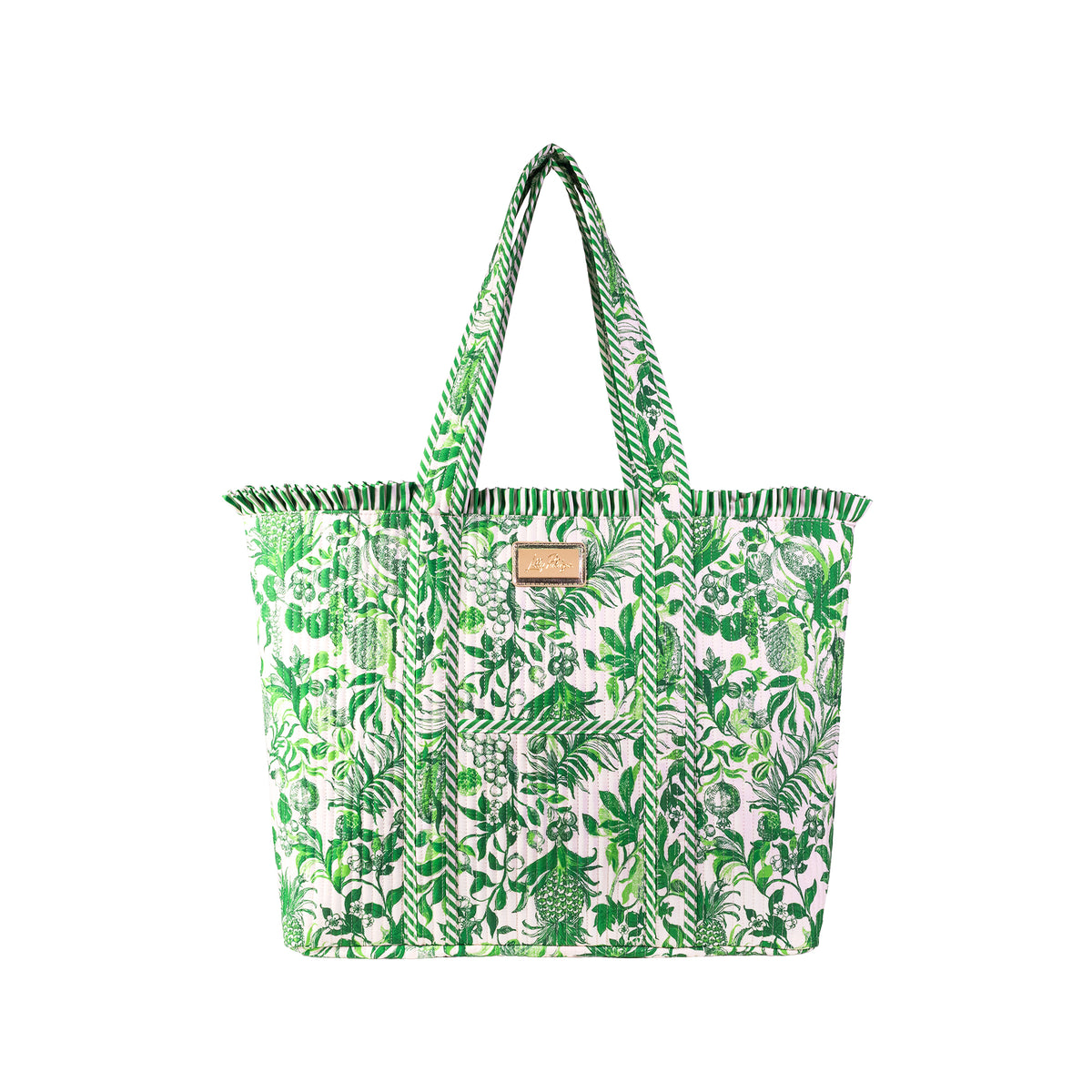 REVERSIBLE QUILTED RUFFLE TOTE