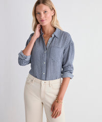 VV BIRDIE DOUBLE GAUZE BUTTON DOWN NAVY GINGHAM