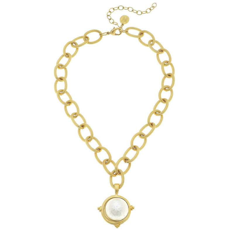 Susan Shaw - Cotton Pearl on Handcast Gold Chain Necklace