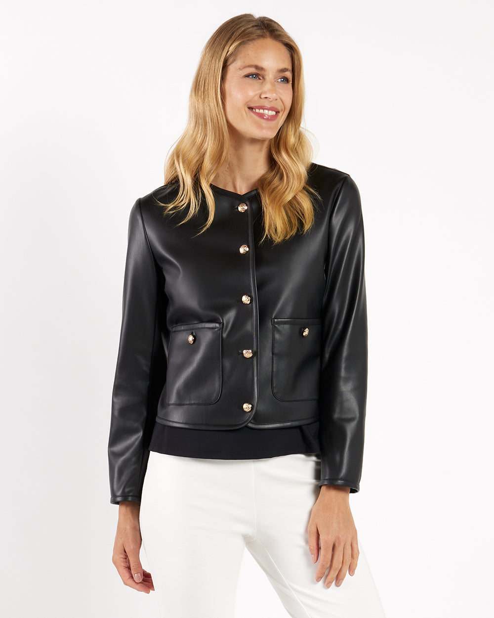 JC HOPE FAUX LEATHER JACKET BLACK