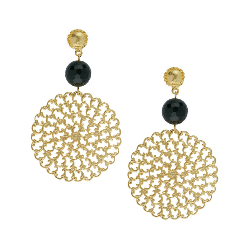 Susan Shaw - Black Onyx Filigree Earrings